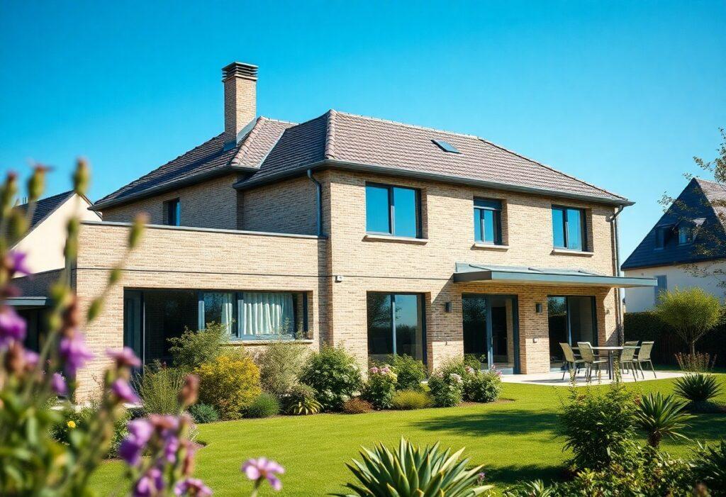 Maison en brique avec jardin fleuri